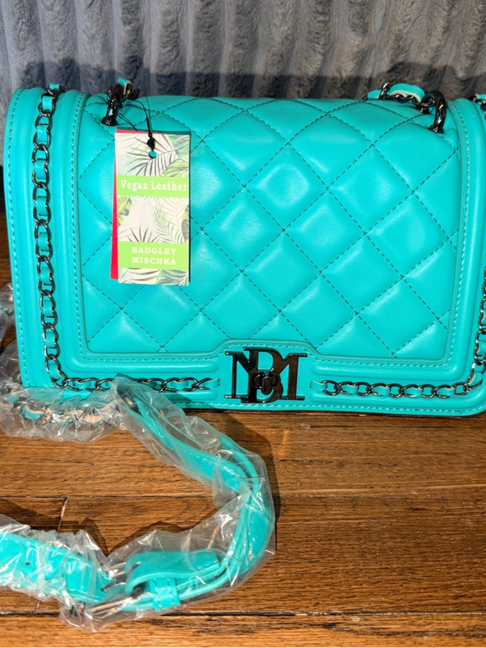 Badgley Mischka Turquoise Quilted Chain Crossbody Bag